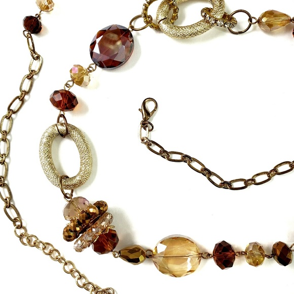 Long Retro 80s Beaded Gold Tone Crystal Necklace - Picture 3 of 8